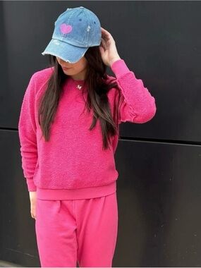 New Custom Designed Blue Distressed Baseball Cap with Embroidered Pink Heart